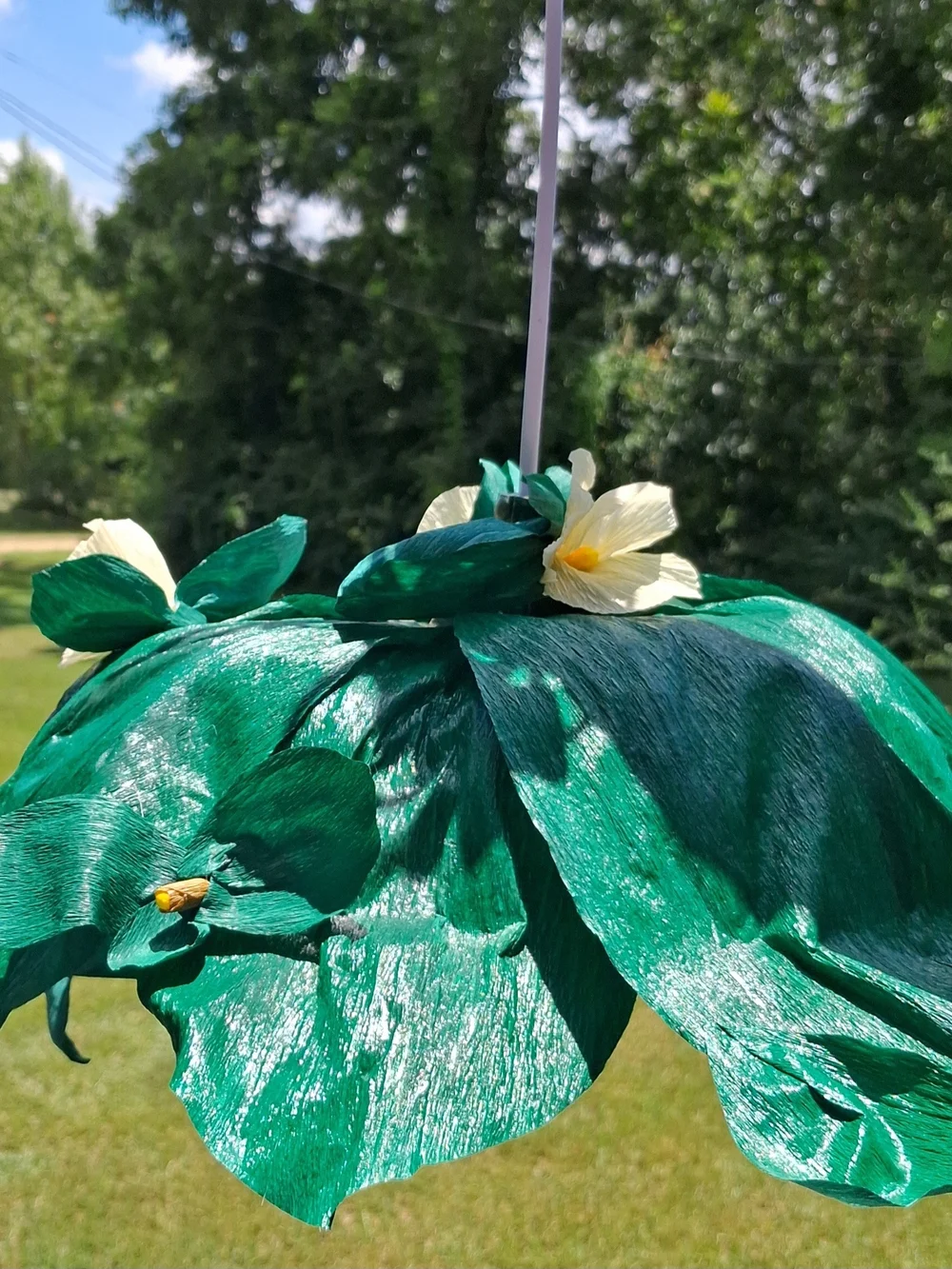 Italian Crepe Paper Tree/Leaf Hanging Lamp with Cream Flowers